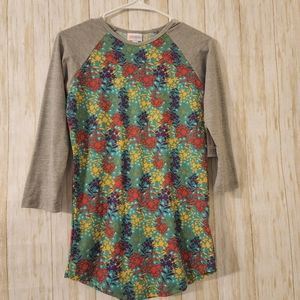 Lularoe Randy Baseball Tee Women's Size XXS Multicolor 3/4 Gray Sleeves NWT